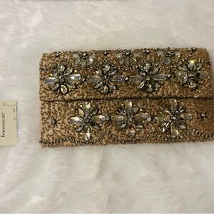 Francesca's Collections Gold Floral Embellished Clutch